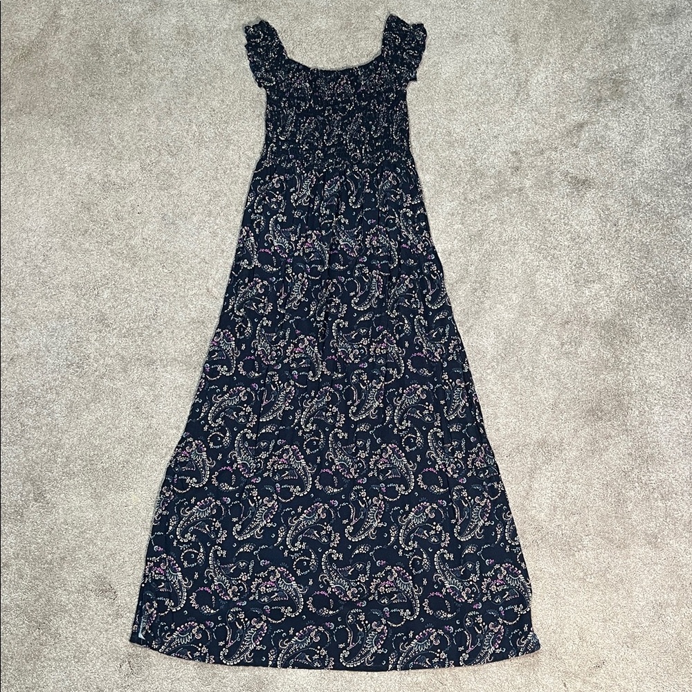 Lark + Grey Smocked Paisley Maxi Dress Off the Shoulder Side Slits Medium